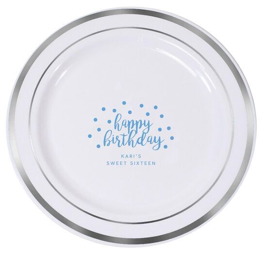 Confetti Dots Happy Birthday Premium Banded Plastic Plates